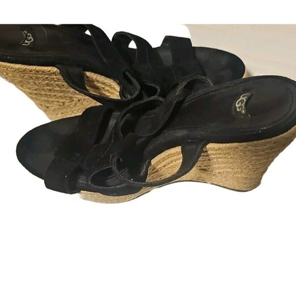 Ugg Suede Sandals Platform Espadrilles Slip On Strappy Size 8 - Picture 7 of 7